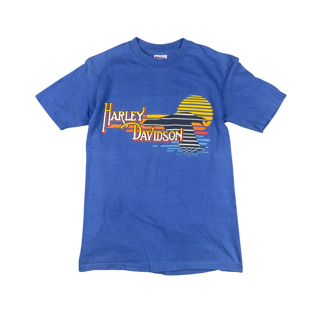 Vtg 80s Harley Davidson West Virginia T Shirt Men's M Royal Blue Eagle USA Made